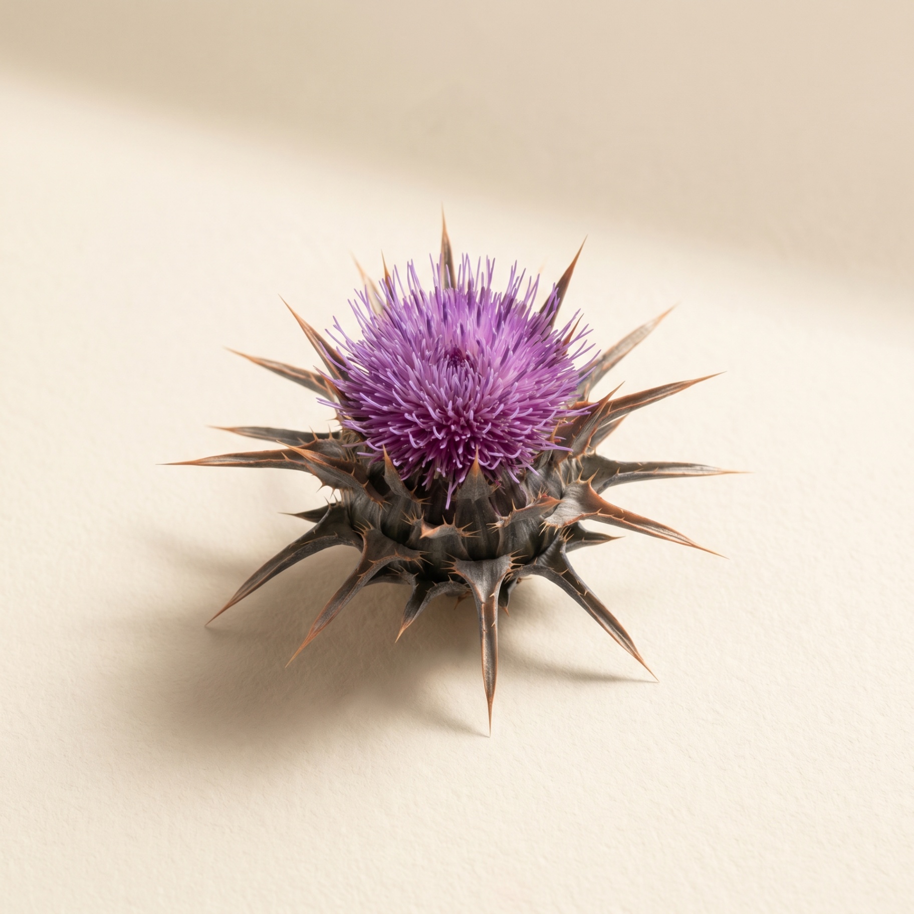 Milk thistle flower on a cream background