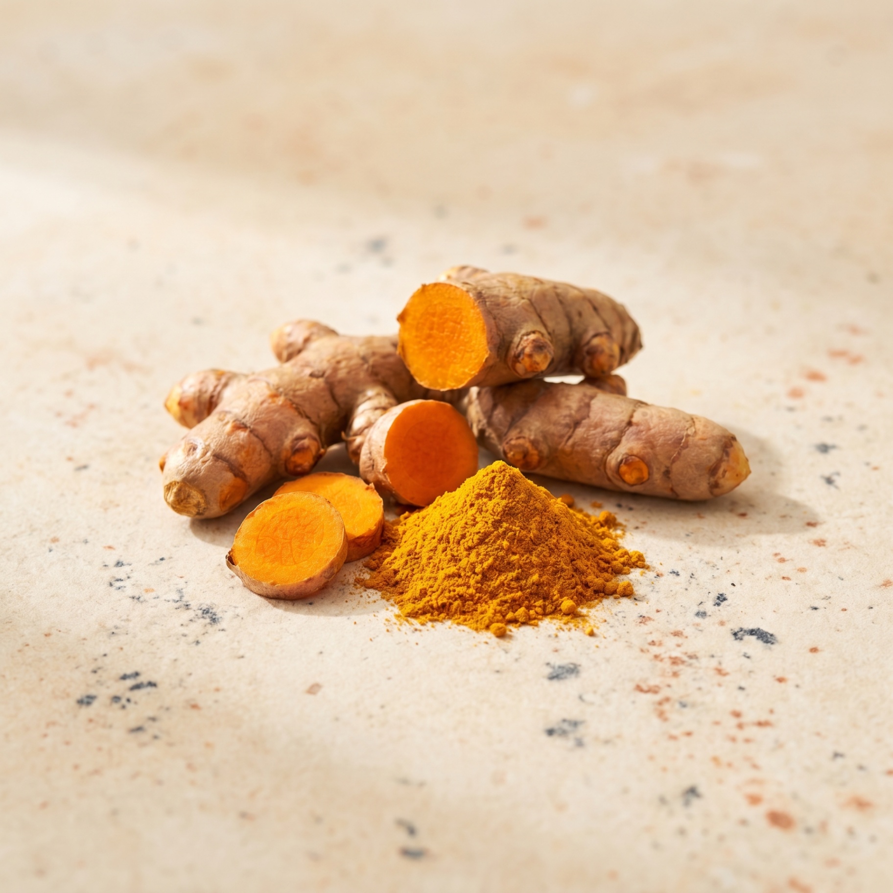 Turmeric roots and turmeric powder
