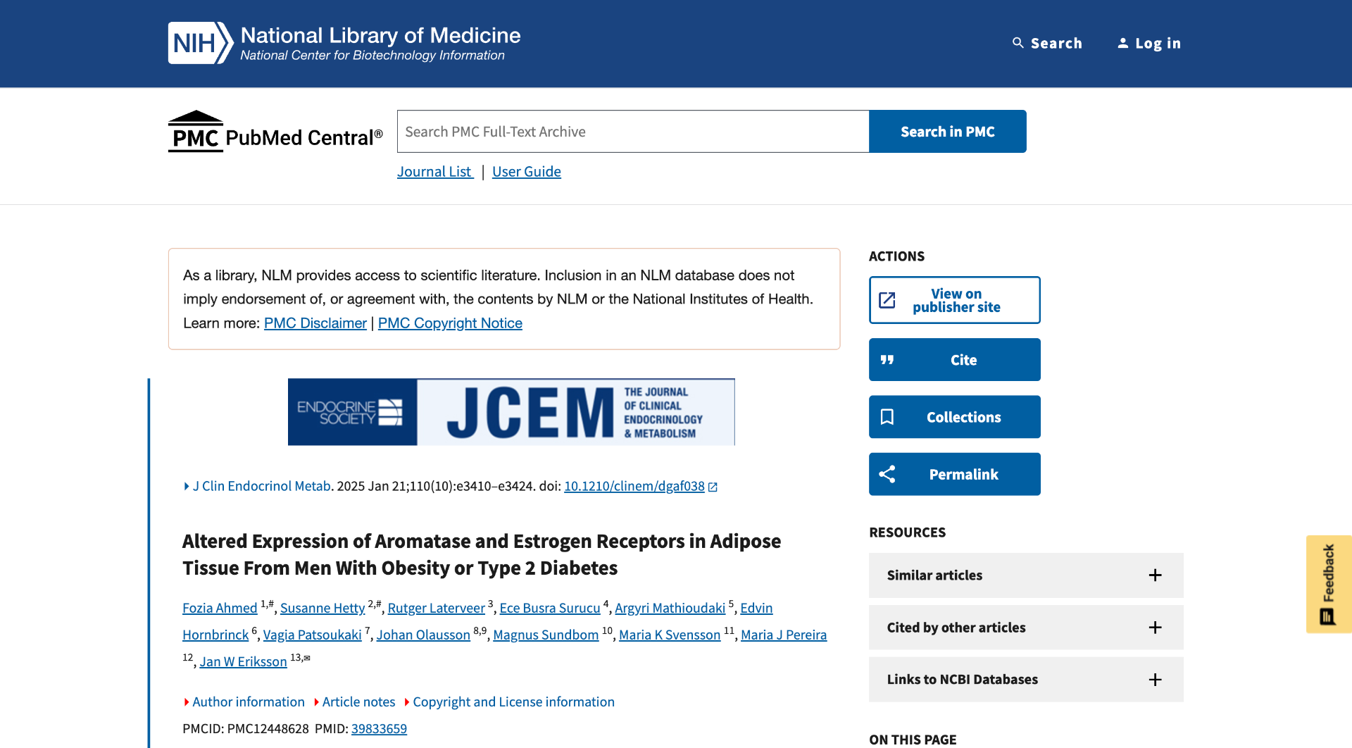 Europe PMC record — Ahmed F, et al. J Clin Endocrinol Metab 2025.